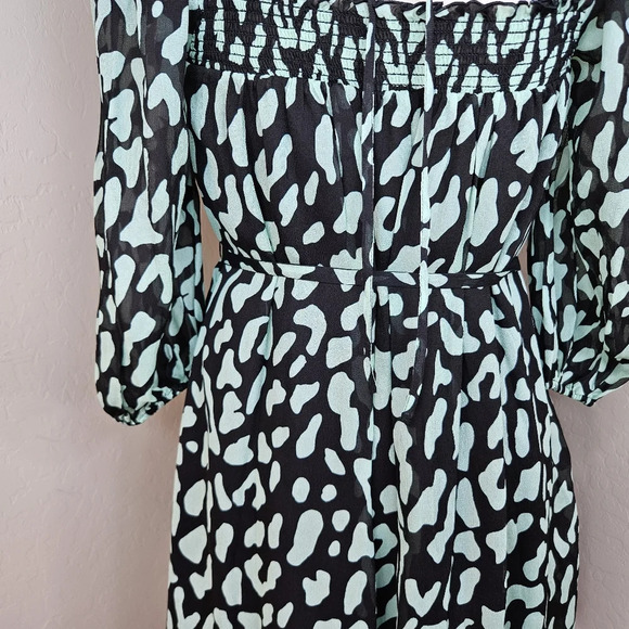 Diane Von Furstenberg Womens Black & Green Animal Print Mini Dress Sz XXS - Picture 9 of 13